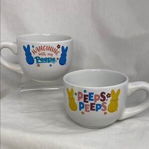 (2) Peeps Mugs~ Peeps Peeps Yellow Easter Bunnies & Blue Hanging w/ My Peeps Mug